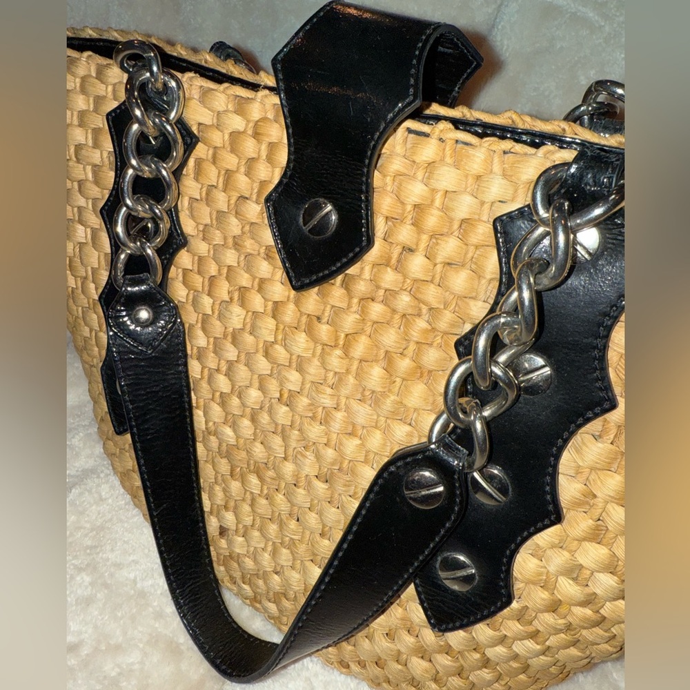 ‼️SOLD‼️Vintage Michael Kors Santorini Raffia Straw Woven Tote Shoulder Bag - Picture 1 of 14